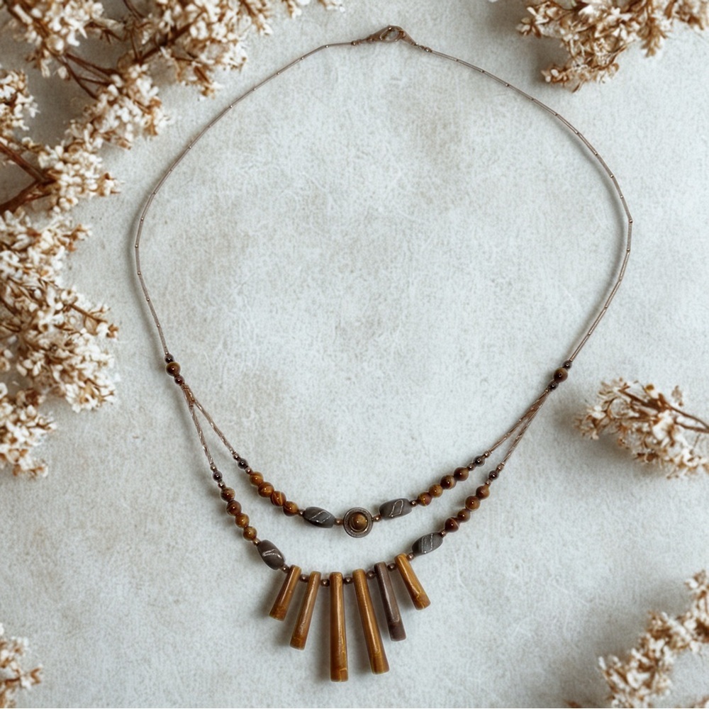 Vintage Double Strand Tiger’s Eye & Hematite Necklace | Silver Tone | Statement